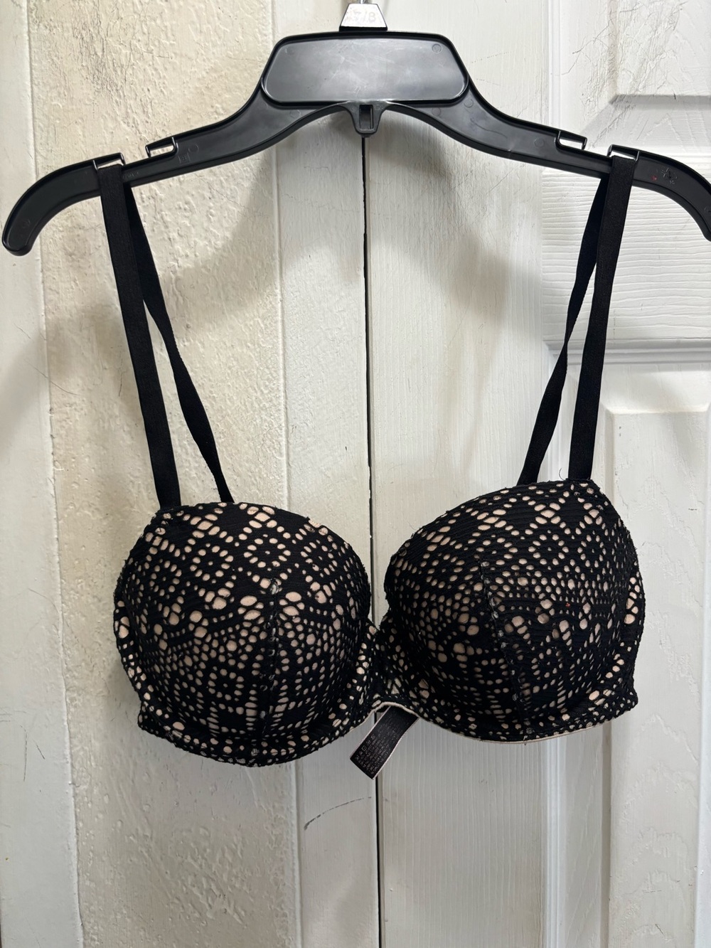 Victoria secret Black Crochet Lace Push-Up Bra with Nude Lining - Women Intimate